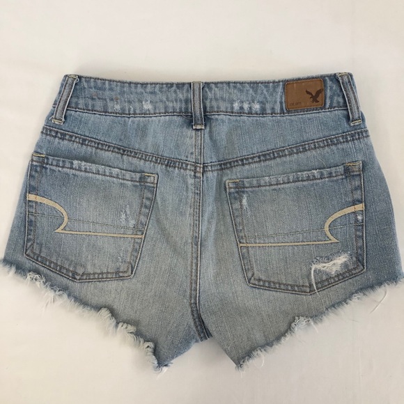 AMERICAN EAGLE l Size 0 l Short Short Hi-Rise Damaged Denim Shorts l FESTIVAL - Picture 3 of 9